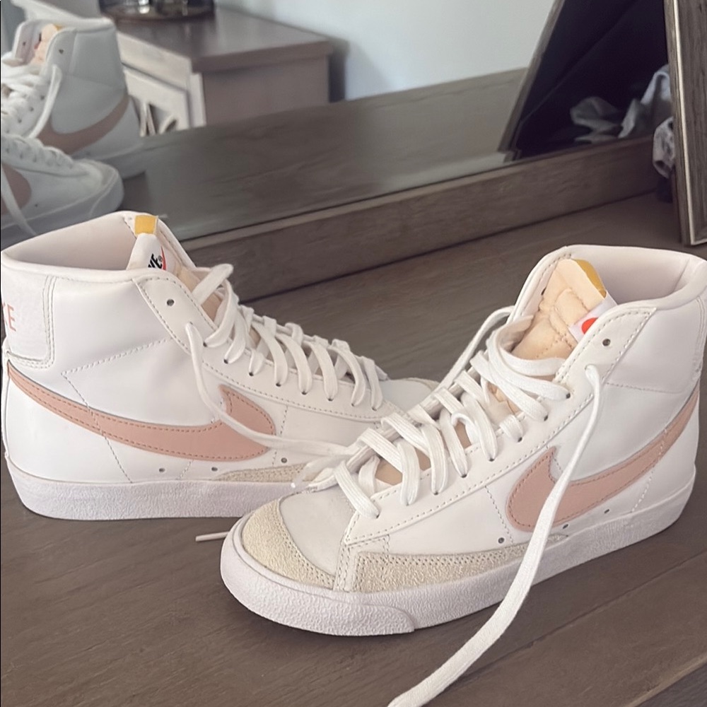 Nike White and Pink High-Top Sneakers size 7.5